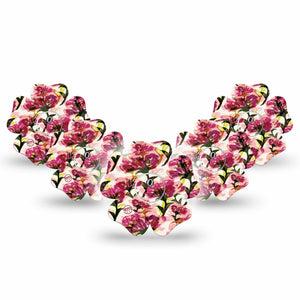 ExpressionMed Maroon Flowers Freestyle Libre 3 and Libre 3 Plus Flower Shape Tape 5-Pack Tape and 5-Pack Sticker Delicate Burgundy Petals, Plaster CGM Design
