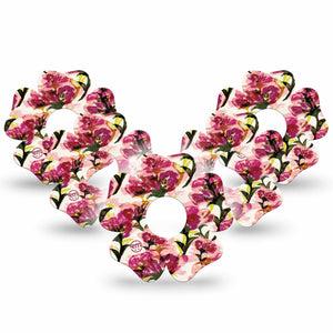 ExpressionMed Maroon Flowers Freestyle Libre 3 and Libre 3 Plus Flower Shape Tape 5-Pack Tape Delicate Burgundy Petals, Plaster CGM Design
