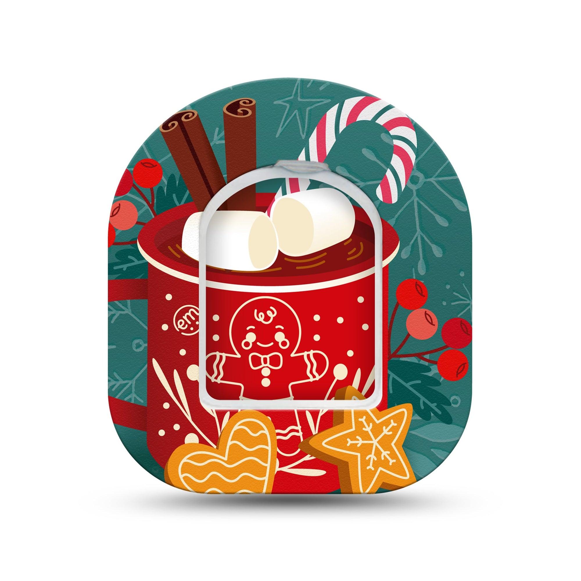 ExpressionMed Hot Chocolate Omnipod Mini Tape Single Tape and Single Sticker Hot Chocolate with Christmas Marshmallows, Adhesive Tape Pump Design