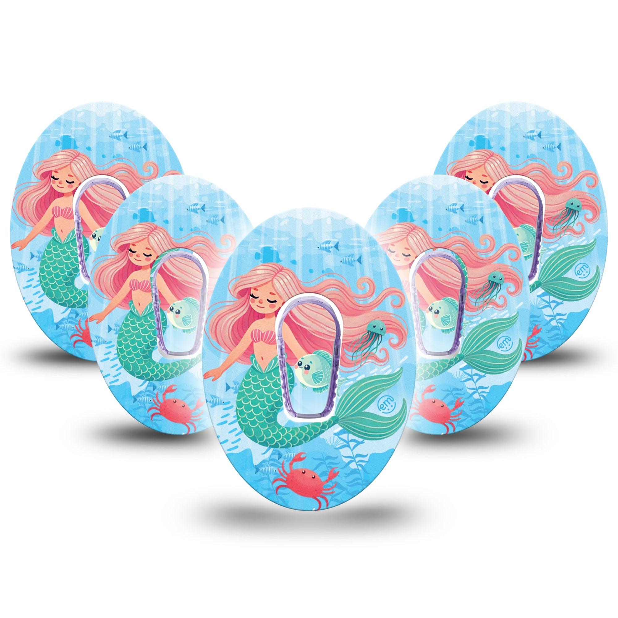 ExpressionMed Mermaid Dexcom G6 Tape 5-Pack Tape and 5-Pack Sticker Under The Sea Mermaid, Plaster Continuous Glucose Monitor Design