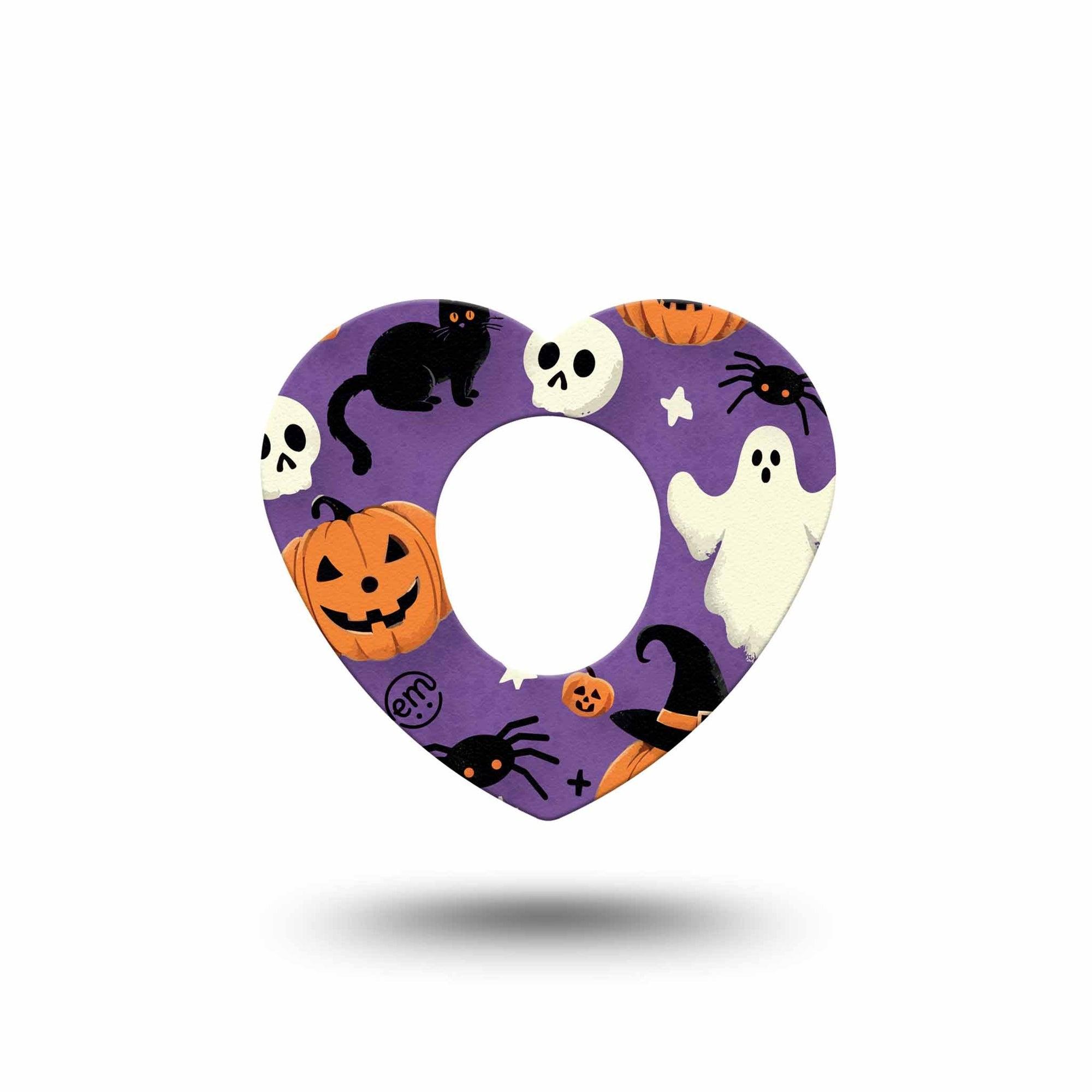 ExpressionMed Happy Halloween Dexcom G7 Heart Shape Tape, Dexcom Stelo Glucose Biosensor System, Single Cartoon Halloween Theme Overlay Patch CGM Design