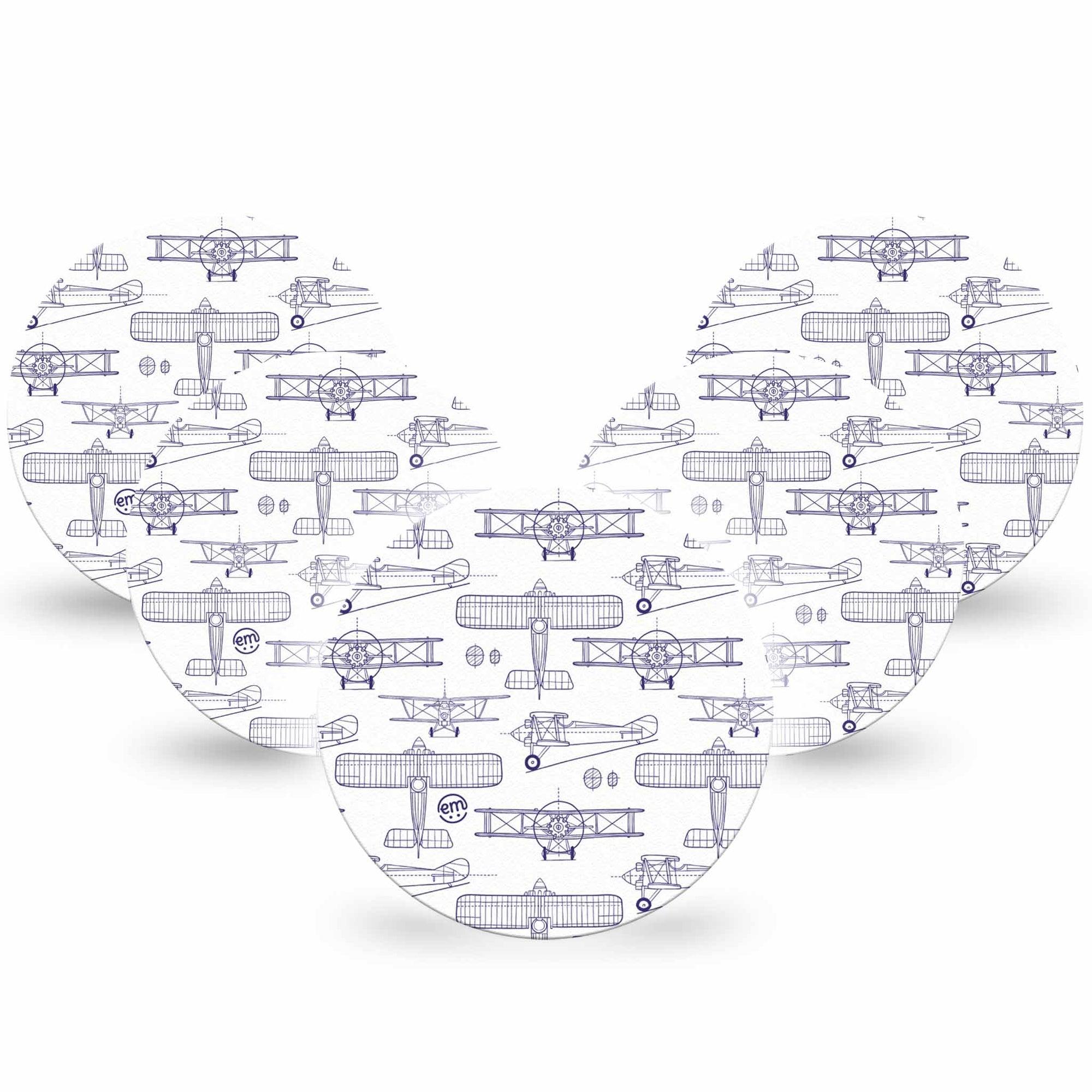 ExpressionMed Airplane Freestyle Libre and Libre 2 Plus Overpatch, Abbott Lingo, 5-Pack Tape Aircraft Drawings, Fixing Ring Patch CGM Design