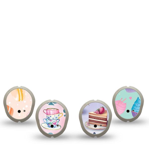 ExpressionMed Mad Hatter's Delight Variety Pack Dexcom G7 Sticker, Dexcom Stelo Glucose Biosensor System, 4-Pack Sticker Variety Pastel Tea Party Theme, Vinyl Decoration Continuous Glucose Monitor Design