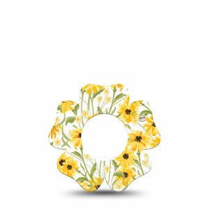 ExpressionMed Yellow Mosaic Floral Freestyle Libre 2 and Libre 2 Plus Flower Shape Tape, Abbott Lingo, Single Tape Gold Sunflower Garden, Fixing Ring Tape CGM Design