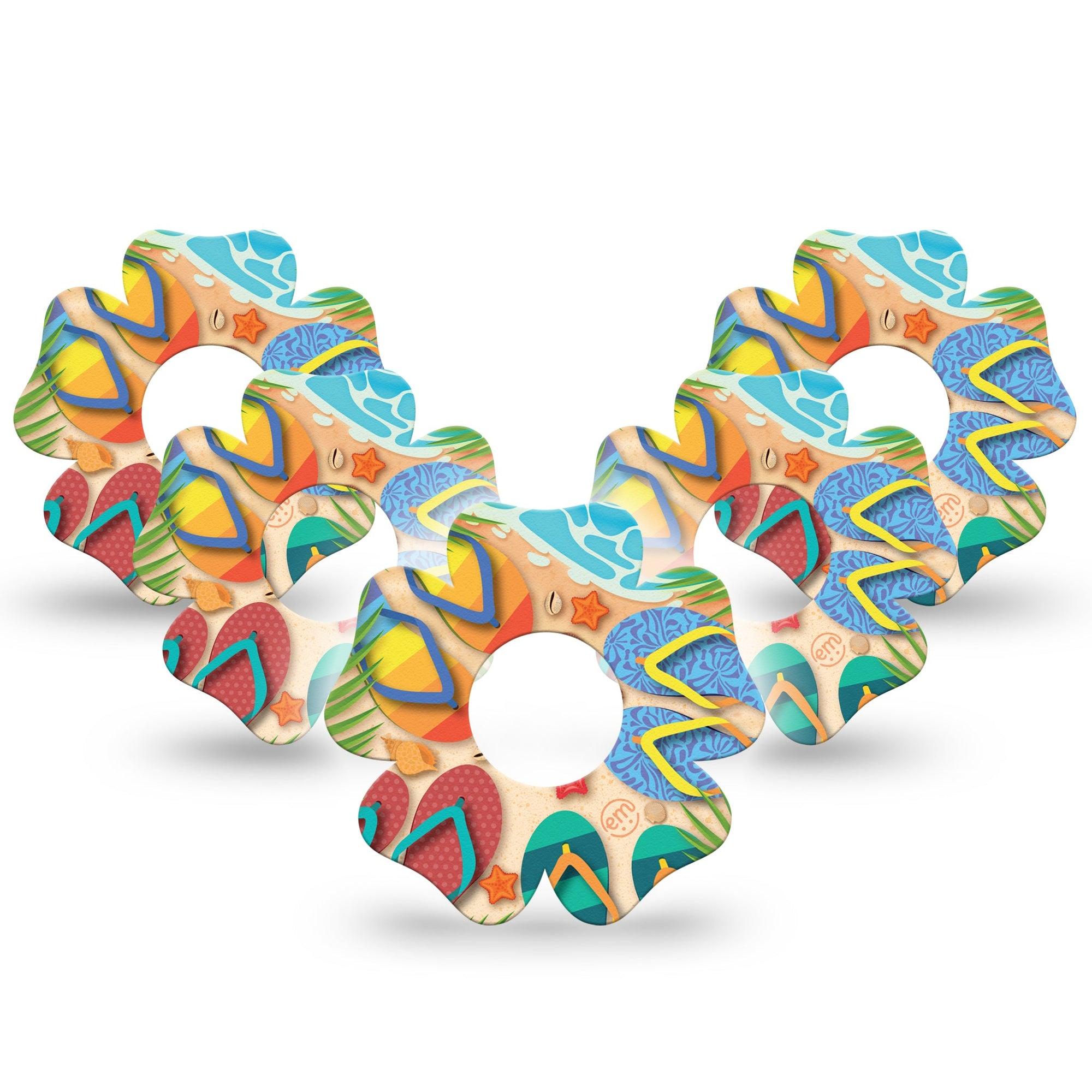 ExpressionMed Flip Flops Infusion Set Flower Shape Tape 10-Pack Seashells And Flip Flops Plaster Continuous Glucose Monitor Design