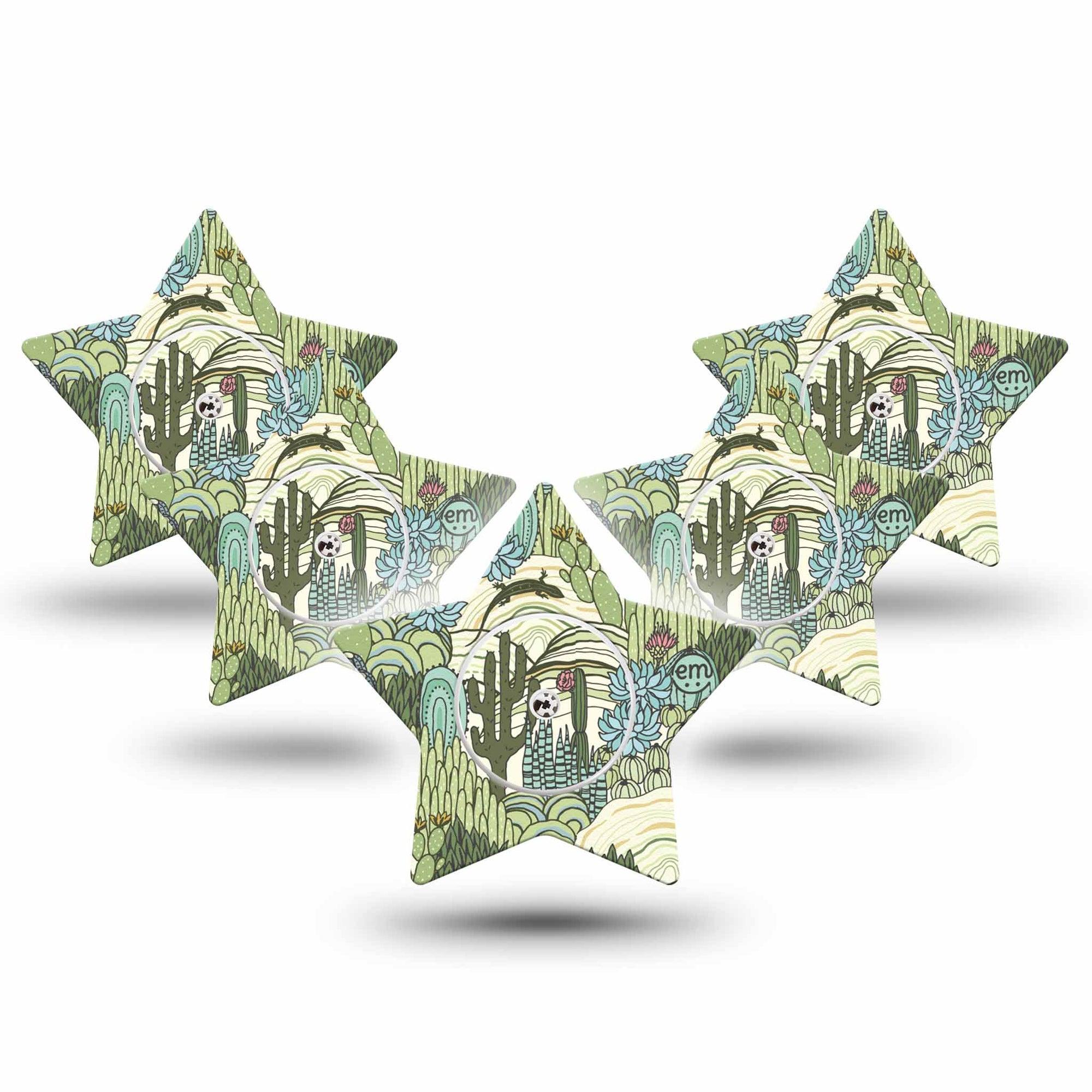ExpressionMed Cactus Freestyle Libre 2 and Libre 2 Plus Star Shape Tape, Abbott Lingo,  5-Pack Tape and 5-Pack Sticker Succulent Garden Plants, Adhesive Tape CGM Design