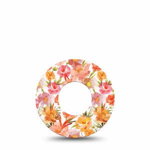 ExpressionMed Peach Dusk Freestyle Libre and Libre 2 Plus Tape, Abbott Lingo, Single Tape Cloudy Orange Flowers, Fixing Ring Tape Continuous Glucose Monitor Design