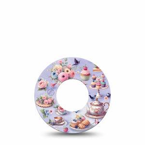ExpressionMed Floral Tea Party Freestyle Libre and Libre 2 Plus Tape, Abbott Lingo, Single Tape Tea Party Snacks, Fixing Ring Tape Continuous Glucose Monitor Design