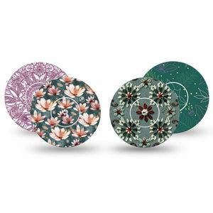 ExpressionMed Sage Petals Variety Pack Freestyle Libre and Libre 2 Plus Tape, Abbott Lingo, 4-Pack Tape and 4-Pack Sticker Variety, Botanical Greens, Fixing Ring Tape Continuous Glucose Monitor Design