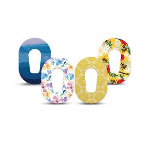 ExpressionMed Summer Brights Dexcom G6 Mini, 4-Pack Tape Spring skies and blossoms Waterproof Sensor Cover for Continuous Glucose Monitor