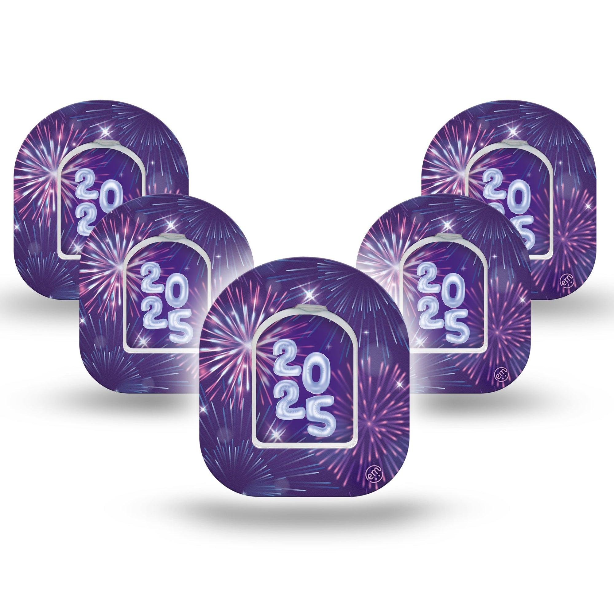 ExpressionMed New Years Celebration Omnipod Mini Tape 5-Pack Tape and 5-Pack Sticker Celebrating 2025 New Year, Adhesive Tape Pump Design