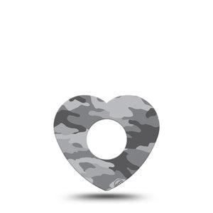 ExpressionMed Gray Camo Infusion Set Heart Shape Tape 5-Pack Gray Motif Adhesive Tape Continuous Glucose Monitor Design