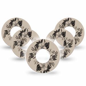 ExpressionMed Low Tide Freestyle Libre, Libre 2 Plus, and Abbott Lingo, 5-Pack Subtle floral design Decorative Patch for Continuous Glucose Monitor