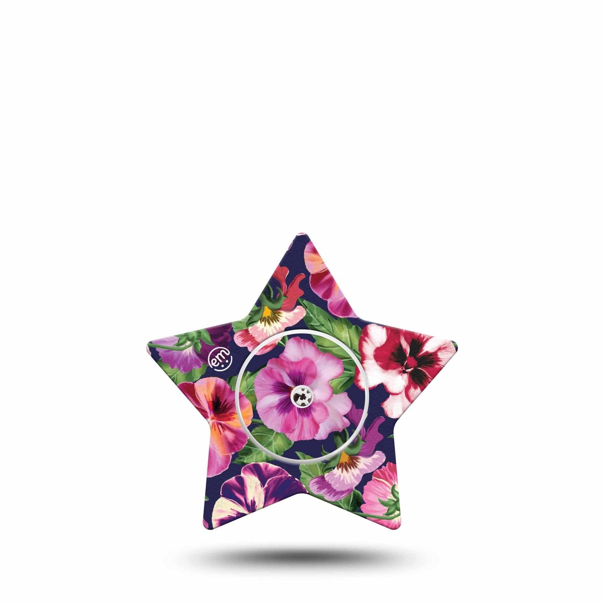 ExpressionMed Flower Girl Pansies Freestyle Libre 2 Star Shape Tape, Abbott Lingo, Single Tape and Single Sticker Blossomed Pansy Florals, Adhesive Tape CGM Design