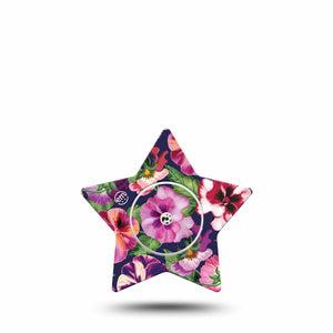 ExpressionMed Flower Girl Pansies Freestyle Libre 2 Star Shape Tape, Abbott Lingo, Single Tape and Single Sticker Blossomed Pansy Florals, Adhesive Tape CGM Design