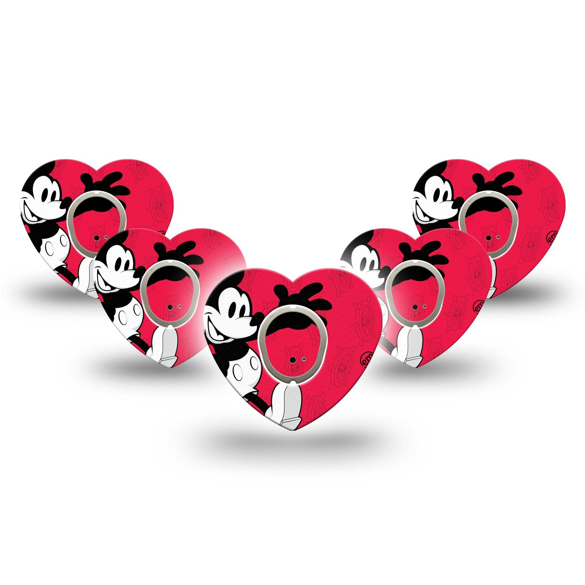 ExpressionMed Magical Mouse Dexcom G7 Heart Shape Tape, Dexcom Stelo Glucose Biosensor System,  5-Pack Tape and 5-Pack Sticker Public Domain Mickey Mouse Overlay Patch CGM Design