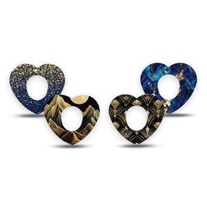 ExpressionMed Midnight Majesty Variety Pack Dexcom G7 and Dexcom Stelo Glucose Biosensor System Heart, 4-Pack Tape Variety Navy gold pack Overlay Patch for Continuous Glucose Monitor