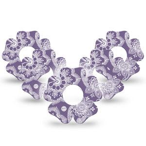 ExpressionMed Purple Henna Infusion Set Flower Shape Tape 10-Pack Tape Purple Patterns, Plaster Continuous Glucose Monitor Design