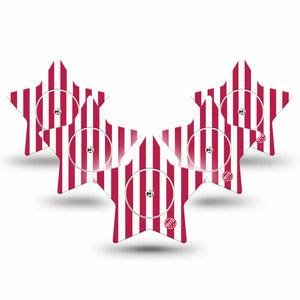 ExpressionMed Red Stripes Freestyle Libre, Libre 2 Plus, and Abbott Lingo Star, 5-Pack Tape and 5-Pack Sticker Red striped pattern Waterproof Sensor Cover for Continuous Glucose Monitor