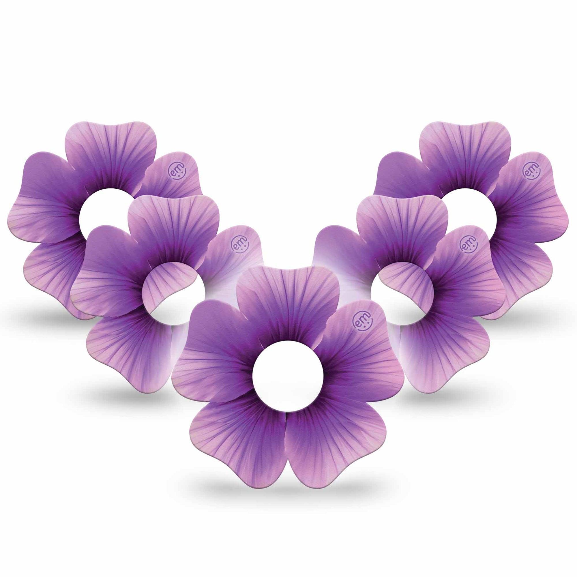 ExpressionMed Hibiscus Freestyle Libre 3 Flower Shape Tape 5-Pack Tape Lilac Purple Floral, Overlay Tape CGM Design