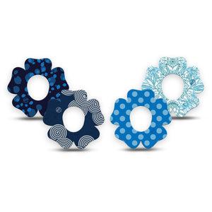 ExpressionMed Barbie Splash Variety Pack Dexcom G7 Flower Shape Tape, Dexcom Stelo Glucose Biosensor System, 4-Pack Tape Variety Blue Tones, Plaster CGM Design