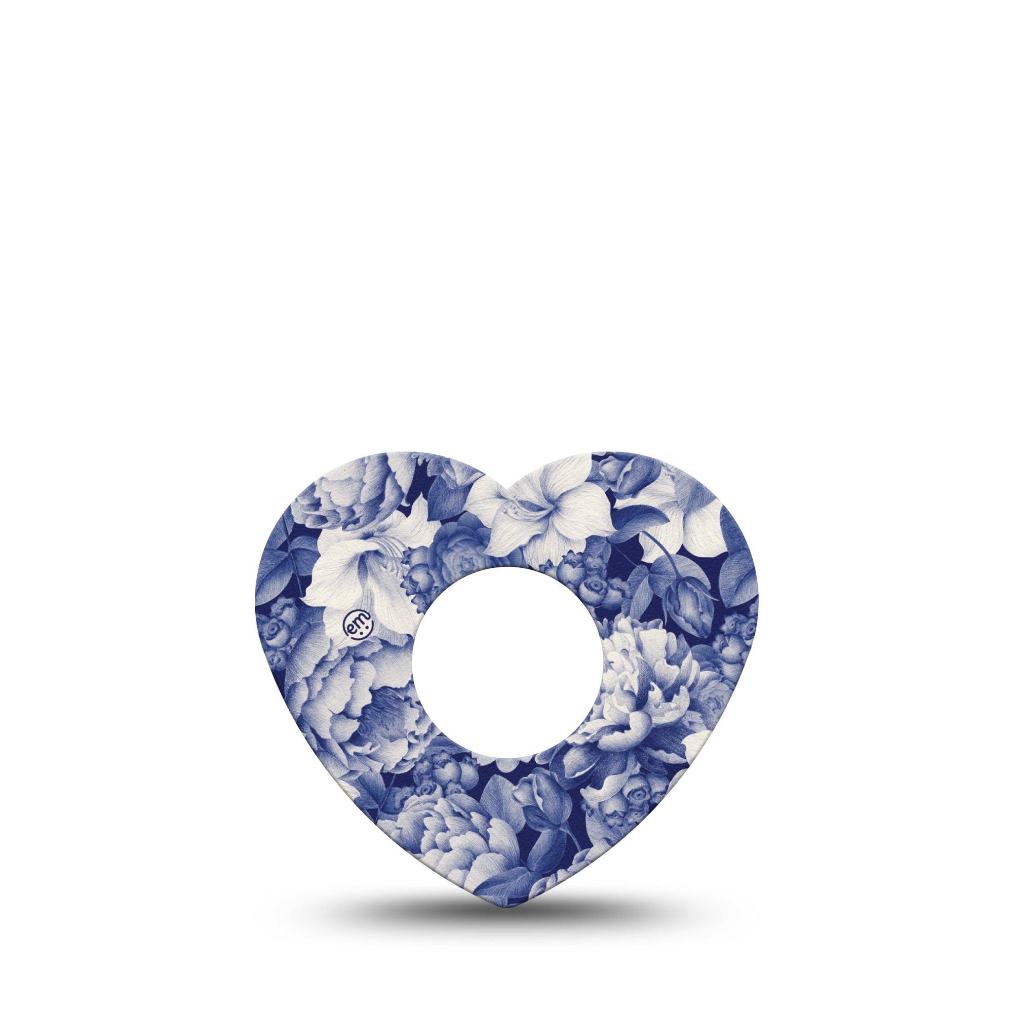 ExpressionMed Moody Blues Infusion Set Heart Shape Tape 5-Pack Tape Stony Blue Florals, Adhesive Tape Continuous Glucose Monitor Design