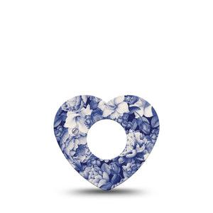 ExpressionMed Moody Blues Infusion Set Heart Shape Tape 5-Pack Tape Stony Blue Florals, Adhesive Tape Continuous Glucose Monitor Design