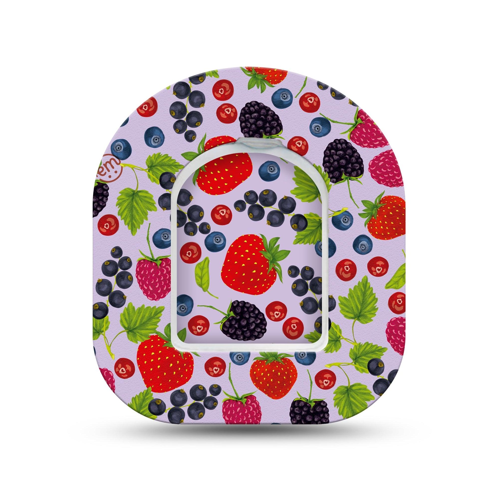 ExpressionMed Wild Berries Omnipod Surface Center Sticker and Mini Tape Fresh Fruits Themed Vinyl Sticker and Tape Design Pump Design