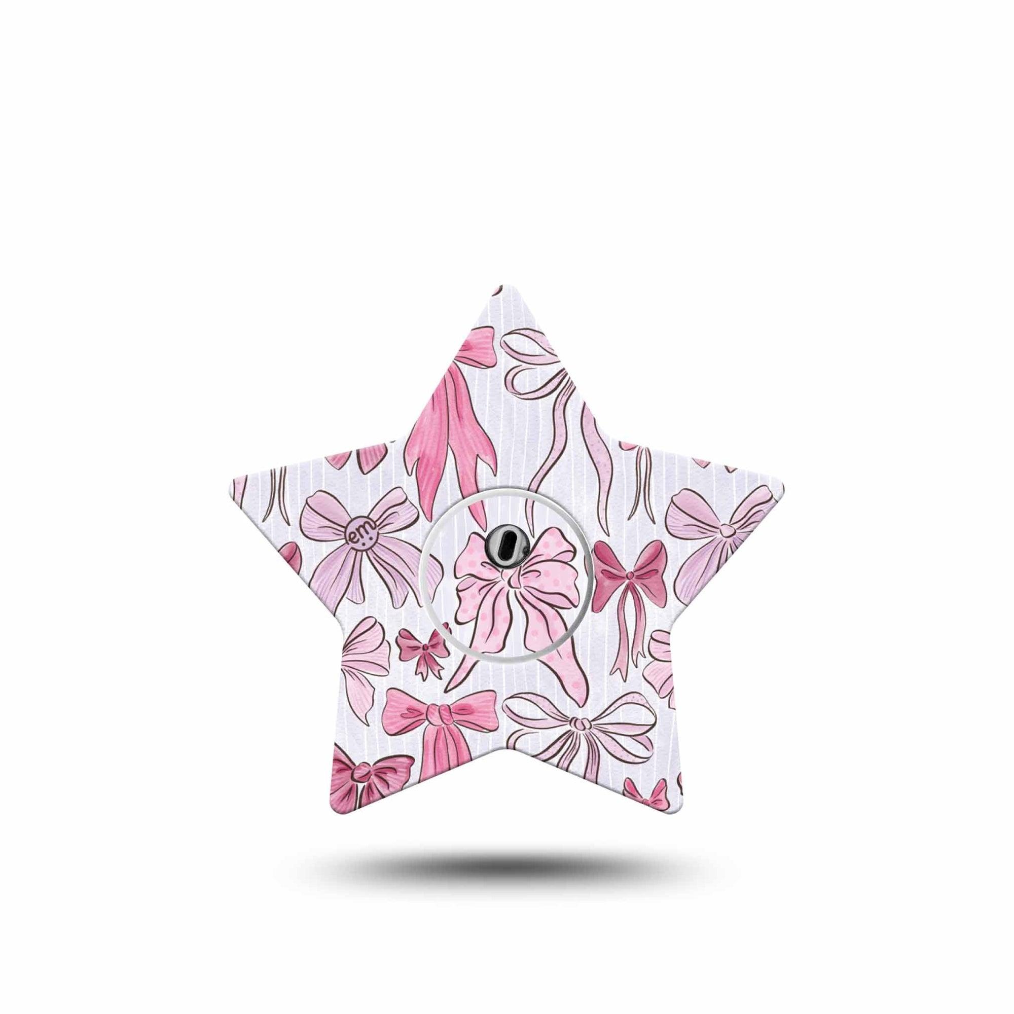 ExpressionMed Bows and Ribbons Freestyle Libre 3 and Libre 3 Plus Star Shape Tape Single Tape and Single Sticker Pink Stripes And Ribbon Bows,  Patch CGM Design