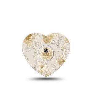 ExpressionMed Sketched Peonies Freestyle Libre 3 and Libre 3 Plus Heart, Single Tape and Single Sticker Delicate peony outlines Patch for CGM