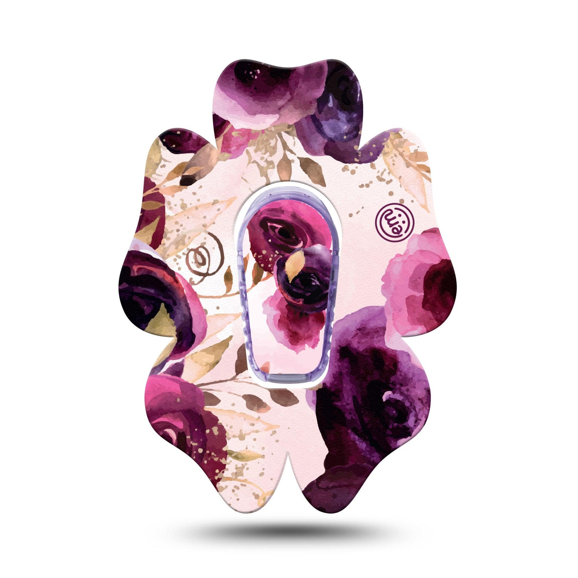 ExpressionMed Purple Bouquet Dexcom G6 Flower Shape Tape Single Tape and Single Sticker Violet Flowers, Adhesive Patch Continuous Glucose Monitor Design