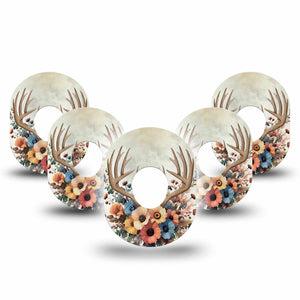 ExpressionMed Floral Antlers Dexcom G7 Tape, Dexcom Stelo Glucose Biosensor System, 5-Pack Tape Antler Horns Florals, Overlay Tape CGM Design