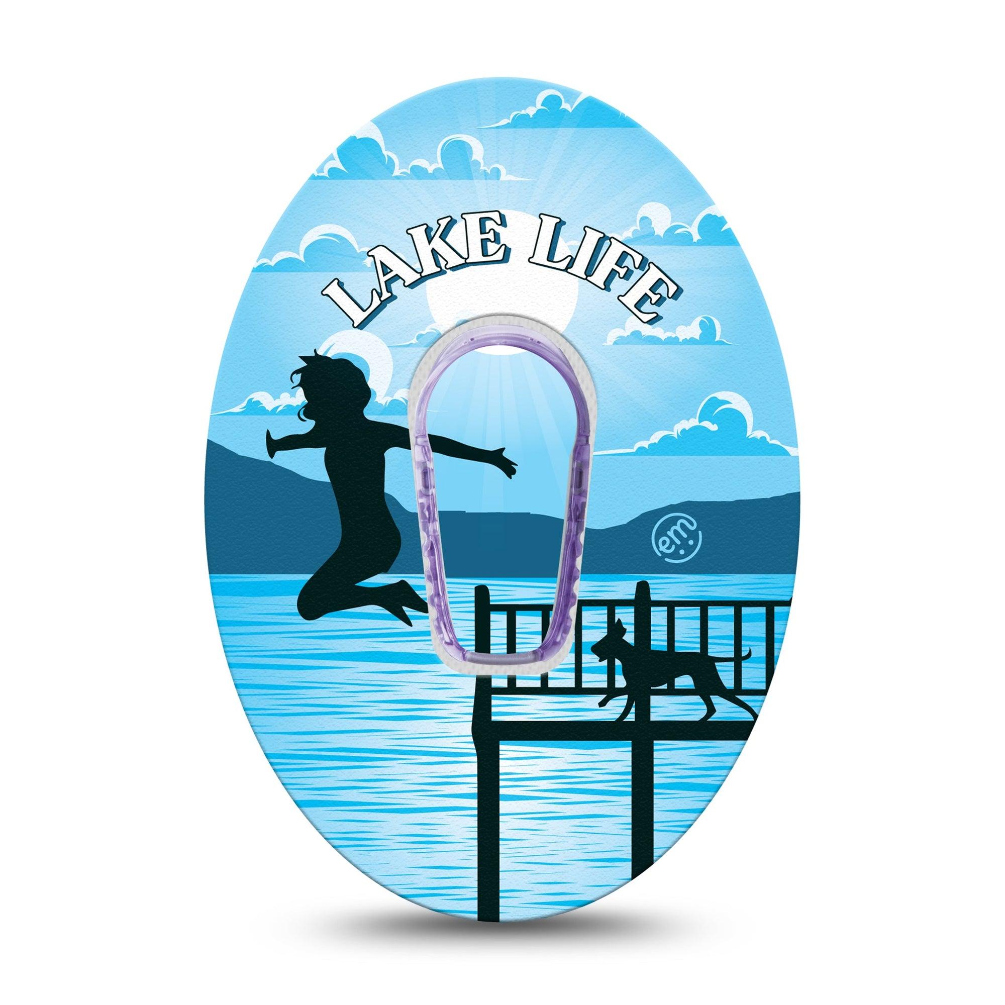 ExpressionMed Lake Life Dexcom G6 Sticker and Tape Jumping into the Lake Vinyl Sticker and Tape Design CGM Design