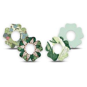ExpressionMed Tropical Greens Dexcom G7 and Dexcom Stelo Glucose Biosensor System Flower, 4-Pack Tape tropical green leaves Adhesive Patch for Continuous Glucose Monitor