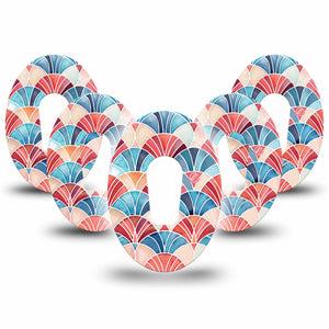 ExpressionMed Watercolor Fan Dexcom G6, 5-Pack Soft blue red tone fan pattern Best Covers for CGM