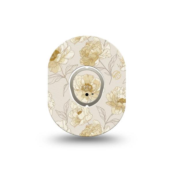ExpressionMed Sketched Peonies Dexcom G7 and Dexcom Stelo Glucose Biosensor System Mini, Single Tape and Single Sticker Minimal peony illustration Waterproof Sensor Cover for CGM