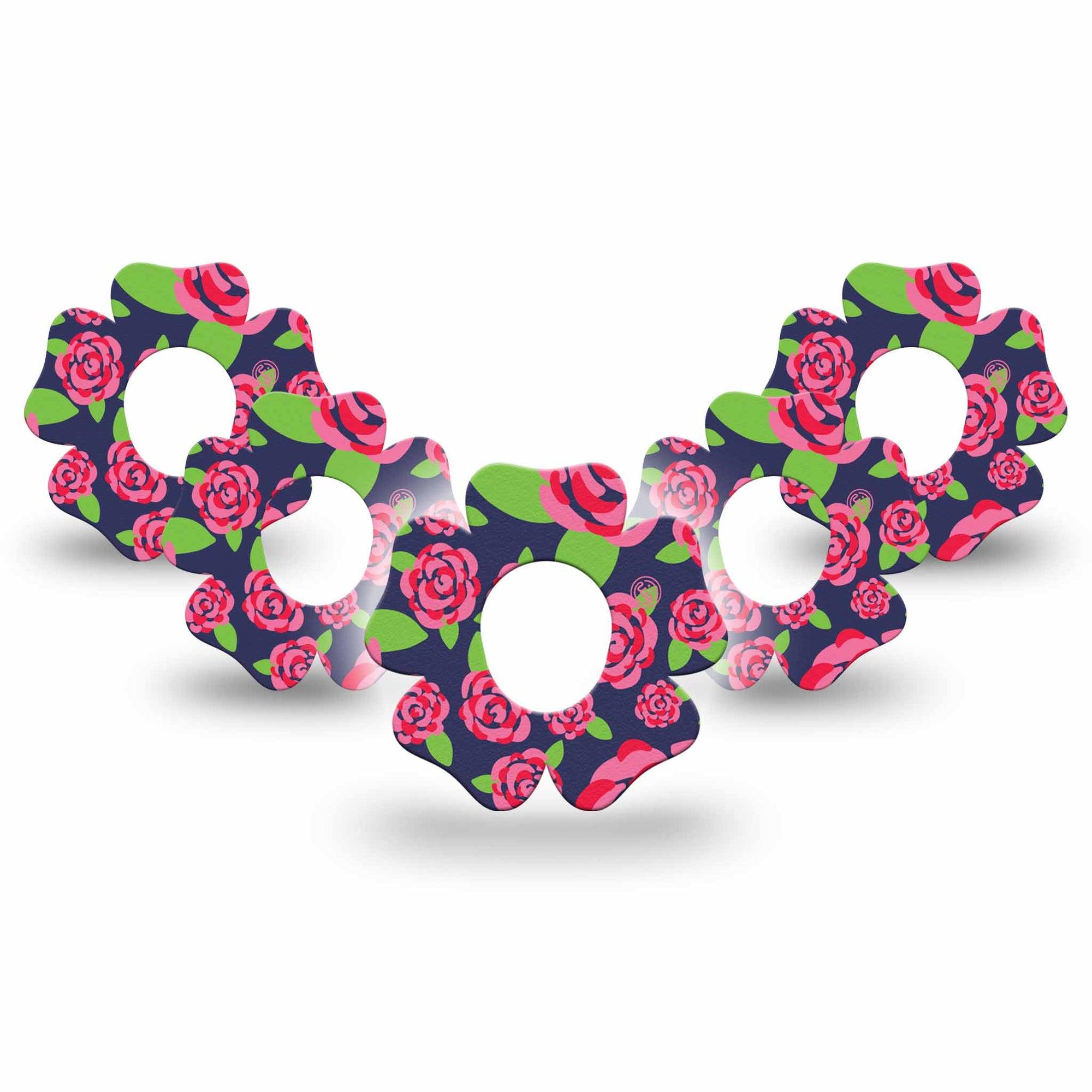 ExpressionMed Pretty Pink Roses Dexcom G7 Flower Shape Tape, Dexcom Stelo Glucose Biosensor System, 5-Pack Tape Floral Beauty, Adhesive Tape CGM Design