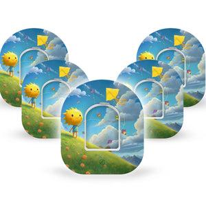 ExpressionMed Summer Kite Omnipod Tape, 5-Pack Tape and 5-Pack Sticker Sun Inspired Character, Adhesive Patch Pump Design