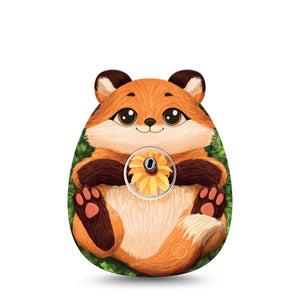 ExpressionMed Fox Freestyle Libre 3 and Libre 3 Plus Gumdrop Shape Tape, Single Tape and Single Sticker Fox With Sunflower, Overlay Patch CGM Design