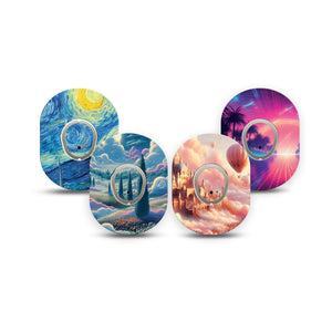 ExpressionMed Cosmic Daydreams Variety Pack Dexcom G7 Mini Tape, Dexcom Stelo Glucose Biosensor System, 4-Pack Tape and 4-Pack Stickers Variety Imaginary Landscapes, Patch Continuous Glucose Monitor Design