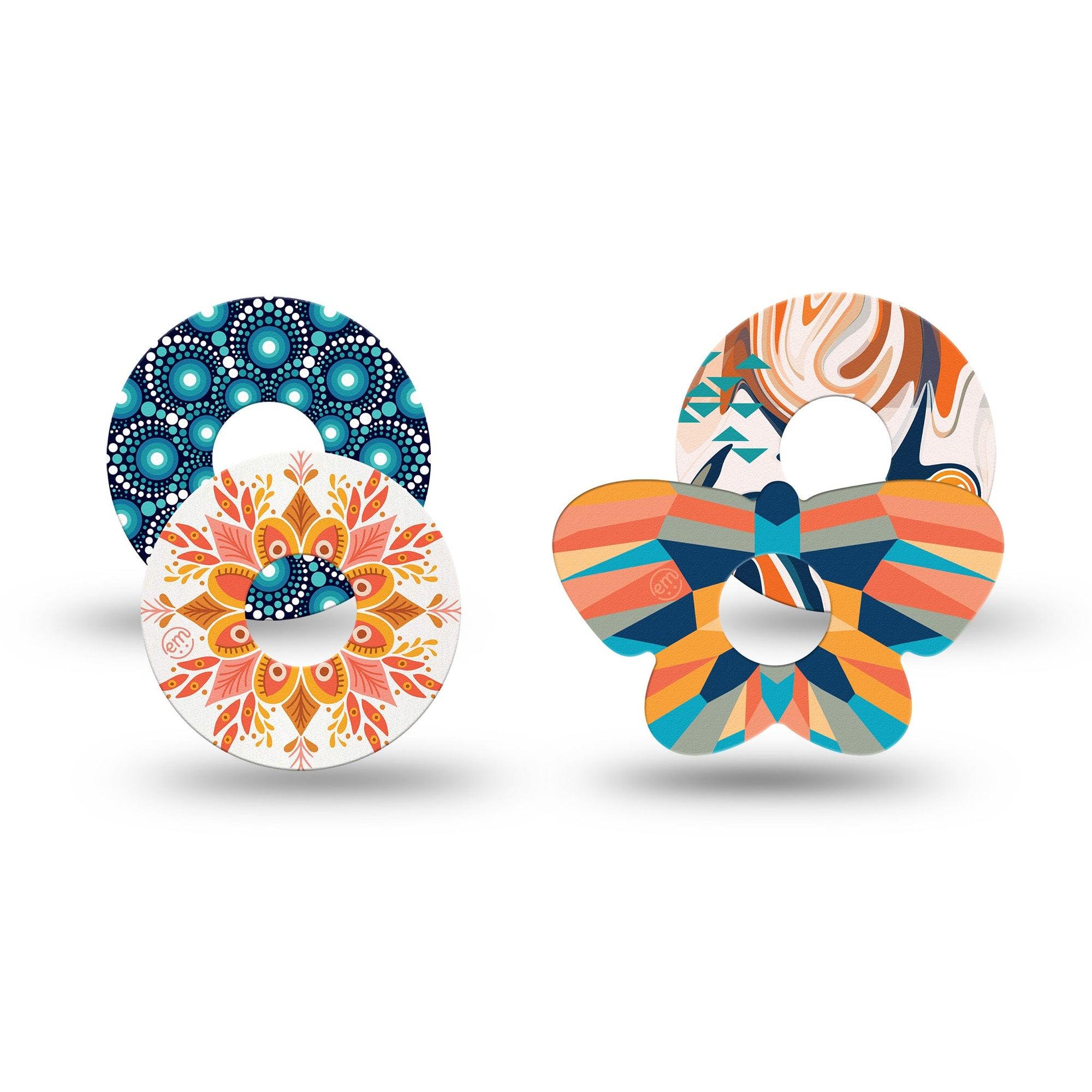 ExpressionMed Fractal Flight Variety Pack Freestyle Libre 3 and Libre 3 Plus Butterfly Shape Tape 4-Pack Tape Variety Swirl Shape Inspired Butterfly, Overlay Patch CGM Design