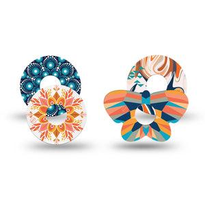 ExpressionMed Fractal Flight Variety Pack Freestyle Libre 3 and Libre 3 Plus Butterfly Shape Tape 4-Pack Tape Variety Swirl Shape Inspired Butterfly, Overlay Patch CGM Design