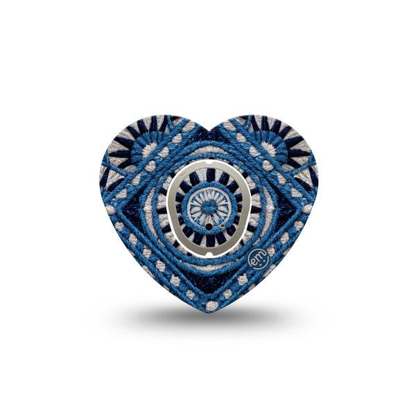 ExpressionMed Indigo Loomwork Dexcom G7 and Dexcom Stelo Glucose Biosensor System Heart, Single Tape and Single Sticker Masculine abstract print Best Covers for CGM