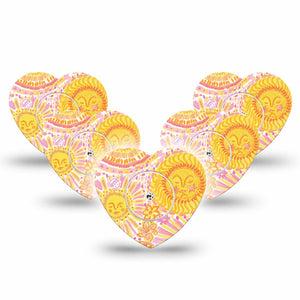 ExpressionMed Bright Sunshine Freestyle Libre, Libre 2 Plus, and Abbott Lingo Heart, 5-Pack Tape and 5-Pack Sticker sunny golden design Plaster for Continuous Glucose Monitor