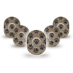 ExpressionMed Fuzzy Pawprints Dexcom G7 and Dexcom Stelo Glucose Biosensor System Mini, 5-Pack Tape and 5-Pack Sticker Fuzzy black paws Sensor Cover for Continuous Glucose Monitor
