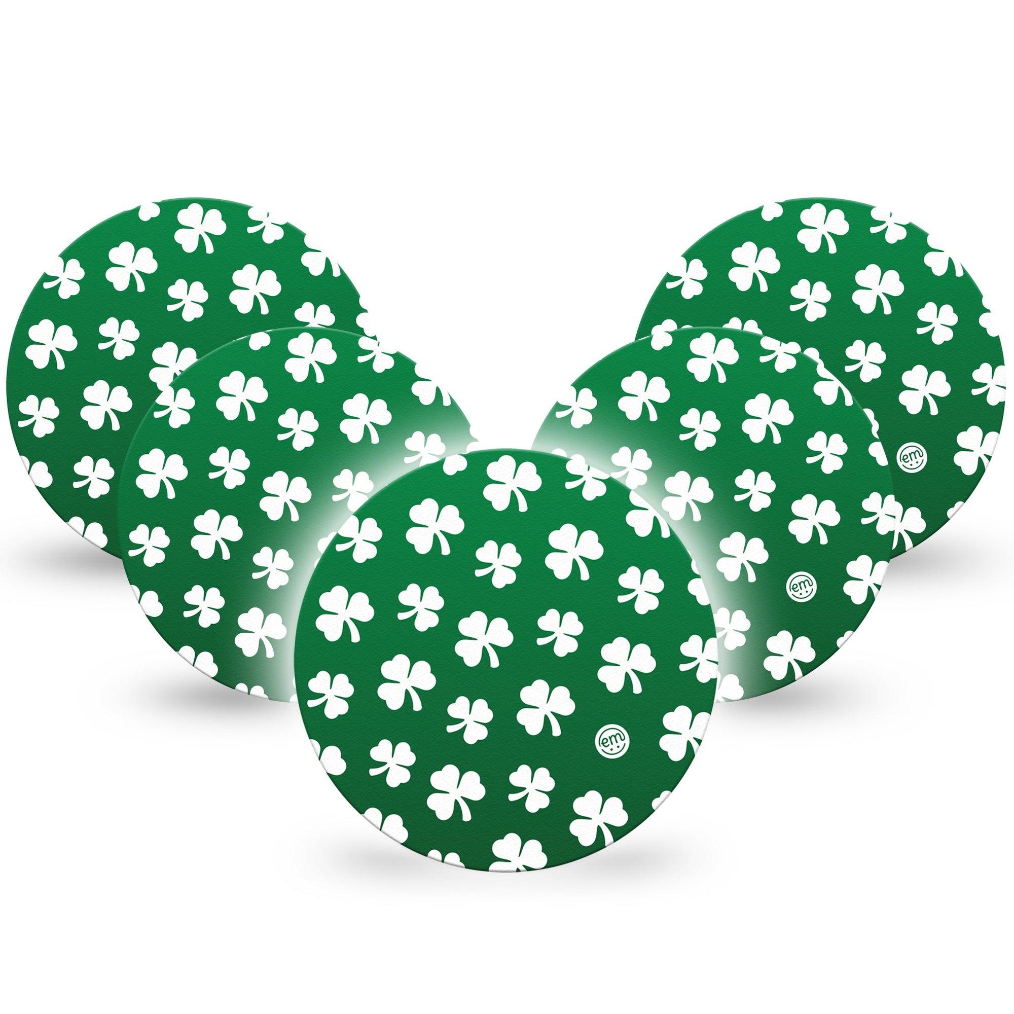 Shamrock Dexcom G7 Overpatch Tape, 5-Pack, White Shamrocks over Green Background CGM Adhesive Tape Design, Dexcom Stelo