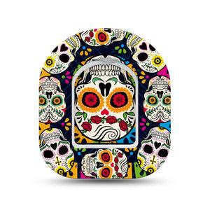 ExpressionMed Dia De los Muertos Omnipod Surface Center Sticker and Mini Tape Brightly Colored Sugar Skull Vinyl Sticker and Tape Design Pump Design