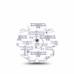 ExpressionMed Airplane Freestyle Libre 3 and Libre 3 Plus Flower Shape Tape, Single Tape and Single Sticker Plane Illustration Print, Overlay Tape CGM Design