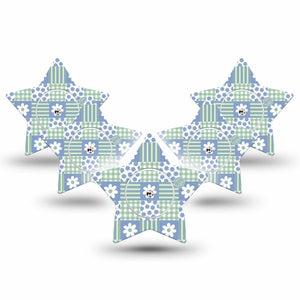 ExpressionMed Patchwork Flowers Freestyle Libre, Libre 2 Plus, and Abbott Lingo Star, 5-Pack Tape and 5-Pack Sticker Green blue patchwork Waterproof Sensor Cover for Continuous Glucose Monitor
