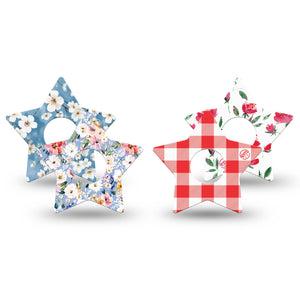 ExpressionMed Liberty Blooms Freestyle Libre 3 and Libre 3 Plus Star, 4-Pack Tape americana flowers Decorative Adhesive Tape for Continuous Glucose Monitor